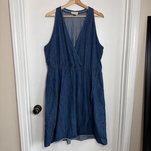 Universal Thread Blue Denim Faux Wrap Midi Dress XXL Sleeveless 100% Cotton